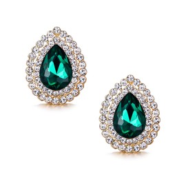 EVER FAITH Women's Austrian Crystal Stud Earrings, Elegant Waterdrop Rhinestone Earrings Jewelry for Party Green Gold-Tone