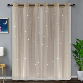 Kinryb Star Cutout Mix and Match Grommet Curtains Kid Curtains Bedroom Twinkle Star Overlay Curtains for Nursery Thermal Insulated Soundproof Window Drapes 2 PCS with Tiebacks Beige 42W x95L