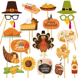 20 Pcs Thanksgiving Day Photo Booth Props Turkey Masks Selfie Photobooth Props for Thanksgiving Day Party Decorations Supplies