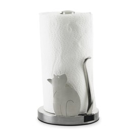 Everyday Solutions Meow Paper Towel Holder - Stainless Steel, Countertop Paper Towel Dispenser - with Tension-Spring for Single Handed Use - Featuring Cute Animal Tail Design - Great for Pet Lovers