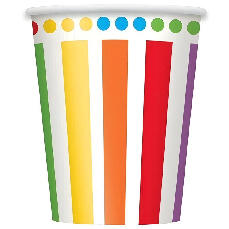 Unique NEW 9oz Rainbow Paper Party Cups 8ct - Sealed