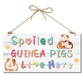 CREATCABIN Guinea Pigs Hanging Sign Farm Door Sign Yard Hanging Display Wood Rustic Decor Vintage House Decoration Gift for Family Friends Birthday Christmas 12x6 Inch Spoiled Guinea Pigs Live Here