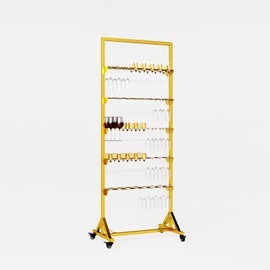 YORKING Champagne Wall Holder for Party, 5 Tier Moveable Metal Champagne Glass Holder for 80 Champagne Cups, Adjustable Height All-Metal Champagne Wall Stand, Weddings & Events, Golden