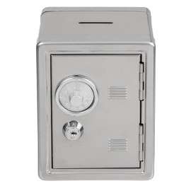 Money Box Safe Safe Made of Painted Metal with Combination Lock and Key 16 x 11.5 x 10 cm (Silver)