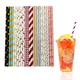 120pcs Paper Straws, Disposable Straight Tube Paper Straws, Colorful Biodegradable Paper Straws, Multi Pattern Party Straws, 12 Styles