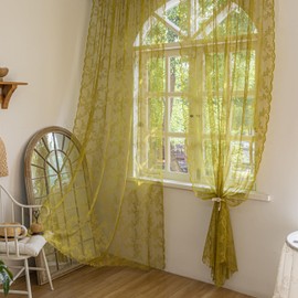 Sutuo Home Sage Green Lace Curtains 108 Inches Long 2 Panels, Boho Sheer Embroidery Privacy Vintage Bohemian Chic Window Treatment Pair for Bedroom Living Room Decor, Rod Pocket, W57 x L108