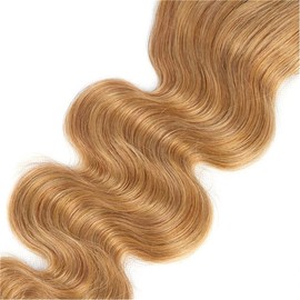 Tuheerst Lace Front Closure 4x4 Lace Closure Human Hair Blonde Closure Body Wave #27 with Natural Hairline Brazilian Remy Hair No Smell No Tangle Hair for Woman 18 Inches