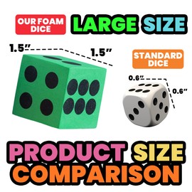 Foam Dice Set - Bulk Pack of 12, 1.5 Inch Large Assorted Colorful Foam Dice Cubes with Number Dots, Use for Kids, Classrooms, Math Games, Building Toys, Party Supplies by Bedwina