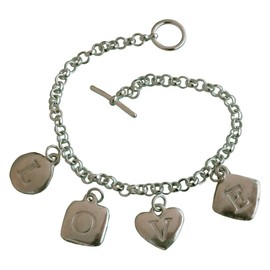 Sterling Silver Heart Initial Charm Peace Hand Stamped Pendant Charm Bracelet