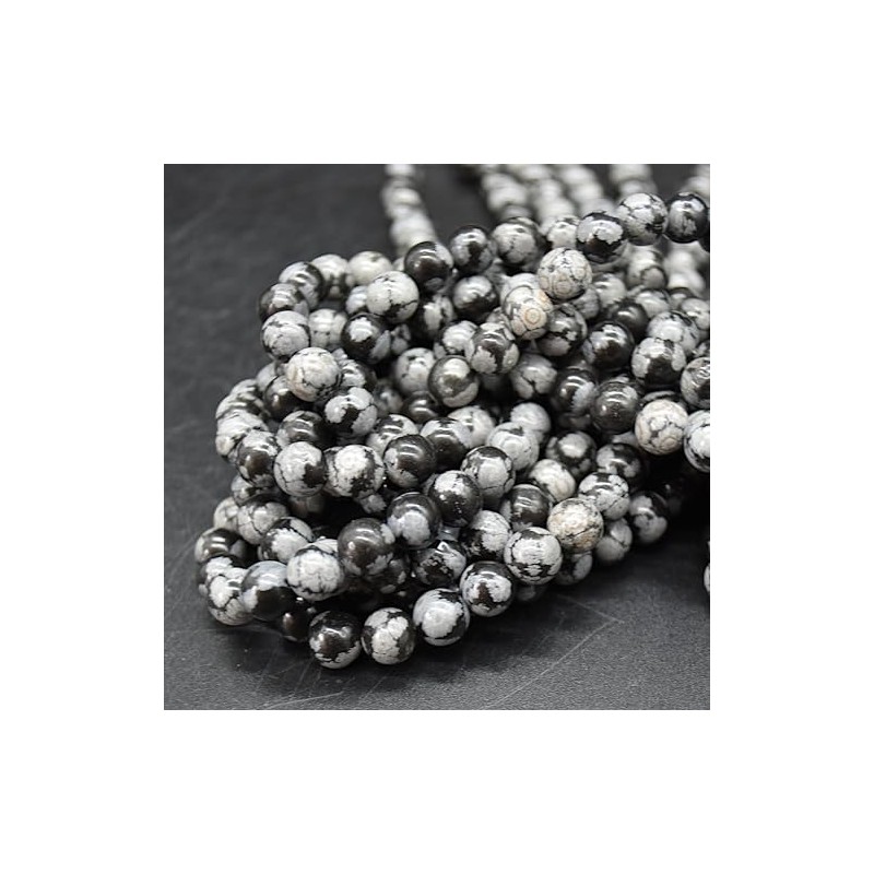 Grade A Natural Snowflake Obsidian Semi-Precious Gemstone Round Beads -