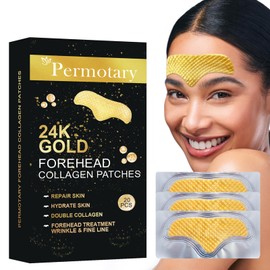 Permotary 20 Pcs Gold Forehead Wrinkle Patches Collagen Forehead Lines Mask Frown Wrinkles Pads with Collagen Boosting Elasticity for Women