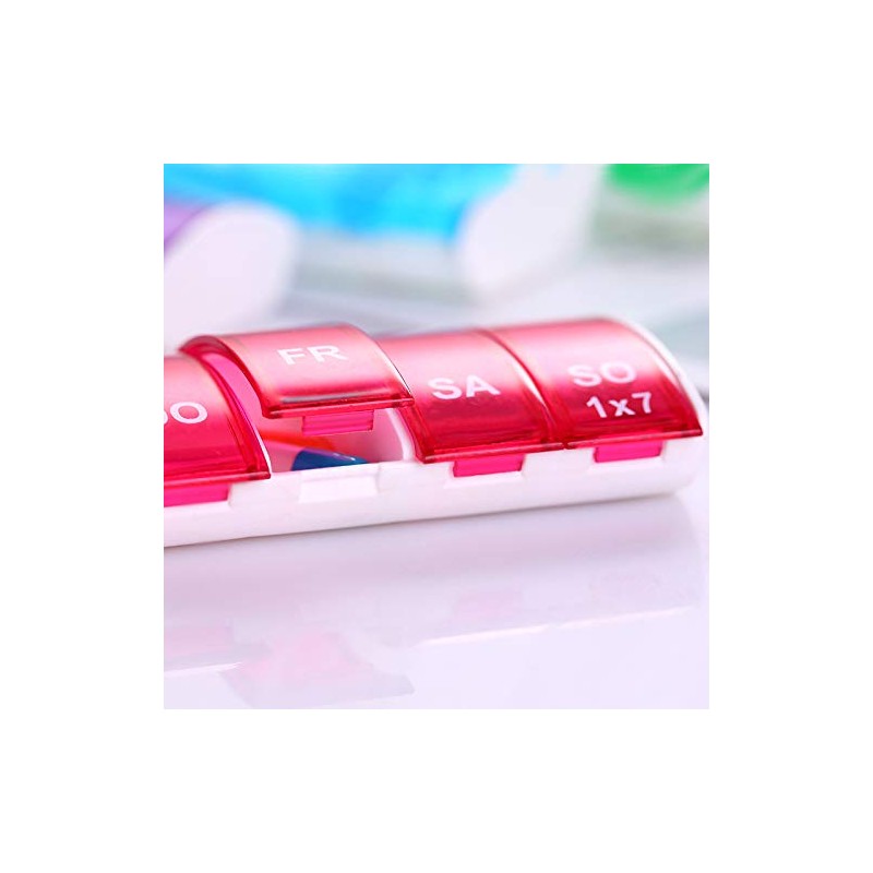 (Purple) Multi-Colored Weekly Pill Storage Container with 7-Grid Design, Ideal