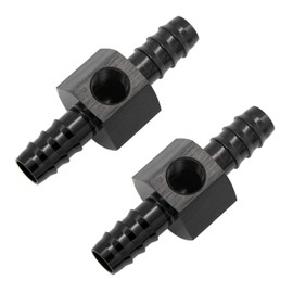KRD PERFORMANCE 3/8 Barb to 3/8"(9.5mm) Barb with 1/8" NPT Sensor Gauge Port Hose Tube Fitting Fuel Pressure Take Off Adaptor Aluminum Black, Pack of 2