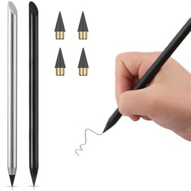 2 Pcs Metal Inkless Pencils Eternal Inkless Everlasting Pencil Metal Mechanical Pencil 0.5 Magic Erasable Pens Eternal Pencil Infinity Reusable Mechanical Pencil with 4 Replaceable Nib (Silver+Black)