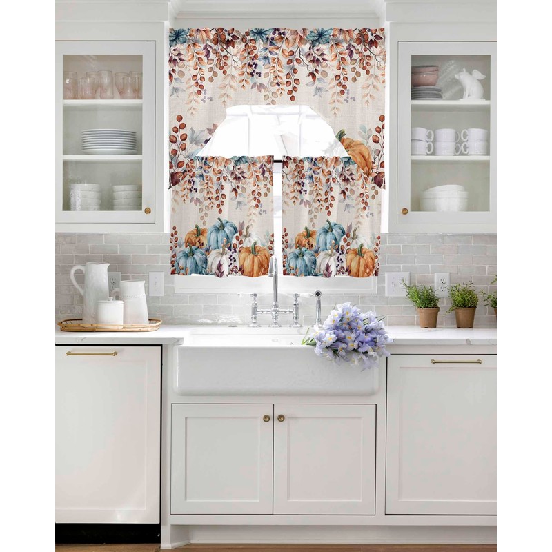 Fall Thanksgiving Kitchen Curtains Sets 24 Inch Length with Valance,