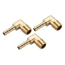 M METERXITY 2 Pack Brass Hose Barb Fittings - 90 Degree Elbow Brass 6mm Barbed Reducer Apply to Water Fuel (1/4 PT Male Pipe)