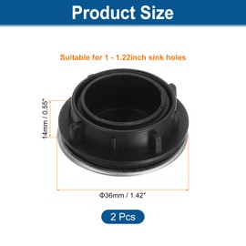 sourcing map 2 Pcs Kitchen Sink Hole Cover, 1.42 Inch Faucet Hole Cover Stainless Steel/Plastic Tap Hole Plate Stopper for Top Holes Kitchen Bathroom Sink Accessories, Silver/Black