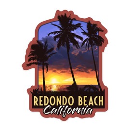 Lantern Press Sticker Redondo Beach, California, Palms and Sunset, Die Cut Vinyl, (Waterproof Decal for Cars, Water Bottles, Laptops, Coolers), Small