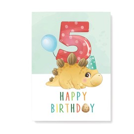 Friendly Fox Birthday Card for Children 5th Birthday, 1 x DIN A5 Dino Greeting Card for Children's Birthday, Happy Birthday Card with Envelope