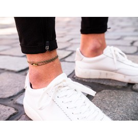 Made by Nami Thin Wrap Anklet for Men & Women with Lobster Hook Clasp - Handmade Men's Anklet - Surfer Jewellery Men's Jewellery - 100% Waterproof & Adjustable (Olive Beige Gold)