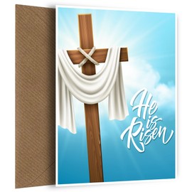 Religious Easter Card for Friends & Family | He is Risen |Traditional Easter Card for Church Friends and Relatives including Christians, Pastor, Vicar, Reverend