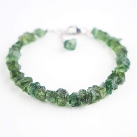 Natural Raw Green Apatite Stone Rough Crystals and Gemstones Full Dainty Bracelets for Women, Chakra Healing Crystals, Birthstone, Rhodium Plated 925 Sterling Silver Chain 20 cm