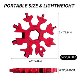18 in 1 Snowflake Multi Tool, Phillips Flat Screwdriver Kit/Wrench/Bottle Opener, EDC Camping Gear, Gifts for Men (Red)