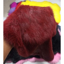 Dark Red Dye Tanned Rabbit Hide Fur Skin (11" by 14" Rabbit Pelt with Sewing Quality Leather) (Dark Red)