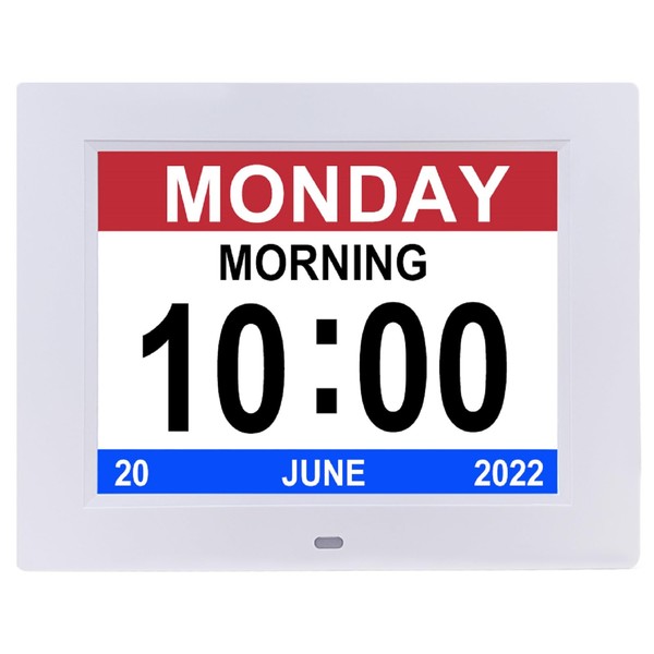 Digital Day Calendar Clock 8 Inch 12 Alarms Non-Abbreviations Day