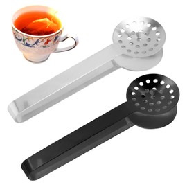 Gosknor 2pcs Tea Bag Squeezer Tongs, Stainless Steel Teabag Strainer Dispenser Gripper Picker Accessories for Tea Drinkers Gifts(Silver, Black)