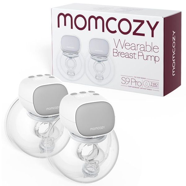 Momcozy Hands Free Breast Pump S9 Pro Updated, Wearable Breast Pump of Longer Battery Life & LED Display, Double Portable Electric Breast Pump with 2 Modes & 9 Levels - 24mm, 2 Pack Gray
