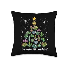 Funny Succulent Christmas Tree Cactus Gardener Xmas Holiday Throw Pillow