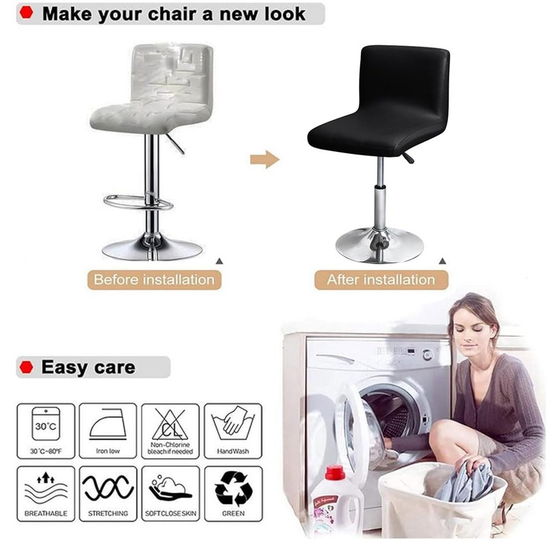 Bifaunvogel Waterproof Bar Stools Cover with Back Stretch PU Barstools