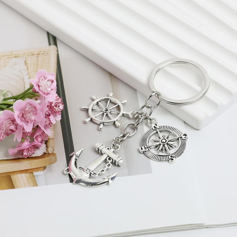 Dumhuts Nautical Keyring Set - Anchor, Compass and Steering Wheel