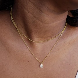 Pancert Diamond Necklace for Women Layered Necklace Dainty Gold Necklace 14K Gold Plated Diamond Solitaire Pendant Necklaces Bead Chain Cute Simple Cubic Zirconia Necklace Gold Jewelry