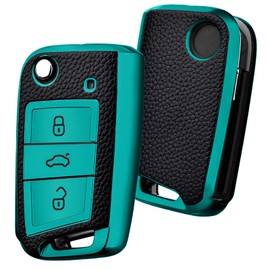 OATSBASF OATSBASF Car Key Cover for VW Golf 7 Key Box/Key Case Cover for VW, Polo, Skoda, Seat, 3 Buttons Q-Green Leather