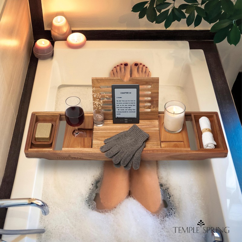 Temple Spring Wooden Bathtub Tray, Acacia Bathroom Accessories, Bath Tray