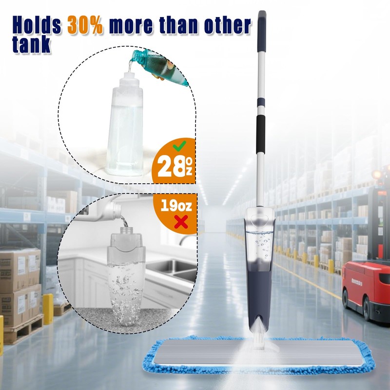 24" Dry mops for Floor Cleaning, Microfiber mop Spray System,