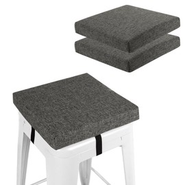 FlyGulls Square Bar Stool Cushions Non-Slip Chair Pads with Ties 2“ Thick Chair Cushions Set of 2 with Machine Washable Cover 12" X 12" (Dark Grey)