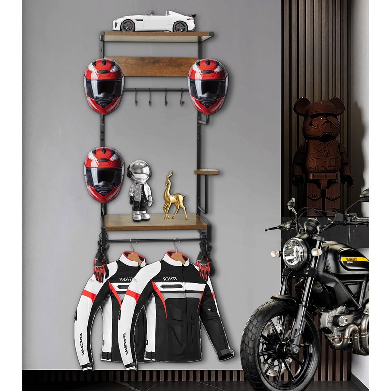 Motorcycle Helmet Rack Wall Mount, Retro Rust Helmet Holder with