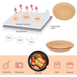 Qunlei Parchment Paper Liners for Air Fryer, Non-Stick Parchment Paper for Baking, Roasting, Air Fryer, Oven, Steamer(Round, 20cm, 100 Pack, Unbleached)