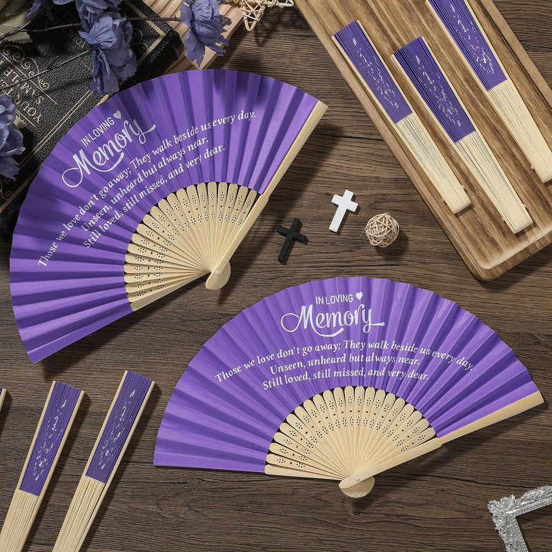 25 Pack Funeral Favors for Guests Handheld Paper Fans, Purple