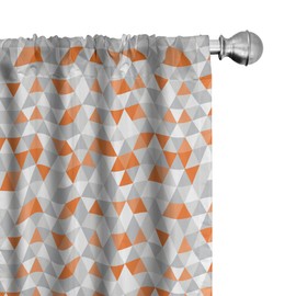 Lunarable Geometric Window Curtains, Triangles Argyle Polygon Patterns Vibrant Colors Zigzag Ornament, Lightweight Decor 2-Panel Set with Rod Pocket, Pair of - 28" x 84", Orange Salmon