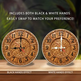 Lancholy Unique Rattan Wall Clock Home Decor Round Woven Clock 10-Inch Wooden Wall Clock, Silent Movement, Battery Operated (AA Batteries Not Included), Artistic Home Decor, Perfect for Home Accents