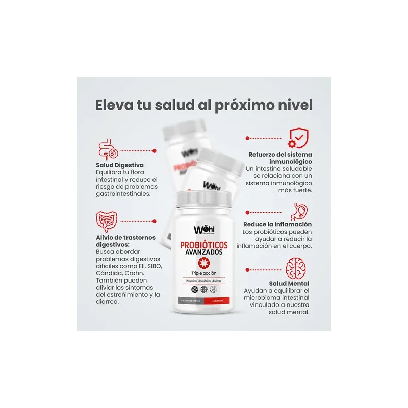 Paquete de 3 Probióticos Avanzados Laboratorios Wöhl Cápsulas Enzimas Digestivas