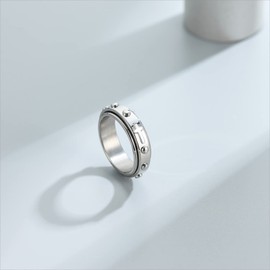 Adreamz 6mm Spinner Rosary Beads Cross Ring for Anxiety Fidget Relief Ring Wedding Bands for Men Women 9.5