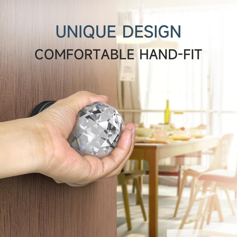 Bwintech 1 Pair Solid Crystal Black Door Knobs, 65mm Palace