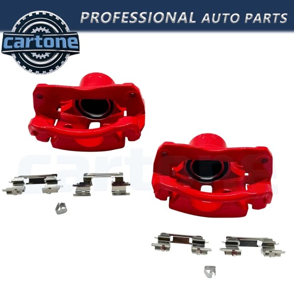 CARTONE-AUTOPARTS 2Pcs New Front Red Brake Caliper w/ Bracket Assembly
