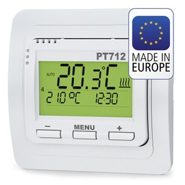 ELEKTROBOCK PT712 Digitaler Raumthermostat 230V - Programmierbarer Wandthermostat mit beleuchtetem LCD Display - Für elektrische Heizungen - Einstellbare Wochenprogramme - Zusatzfunktionen