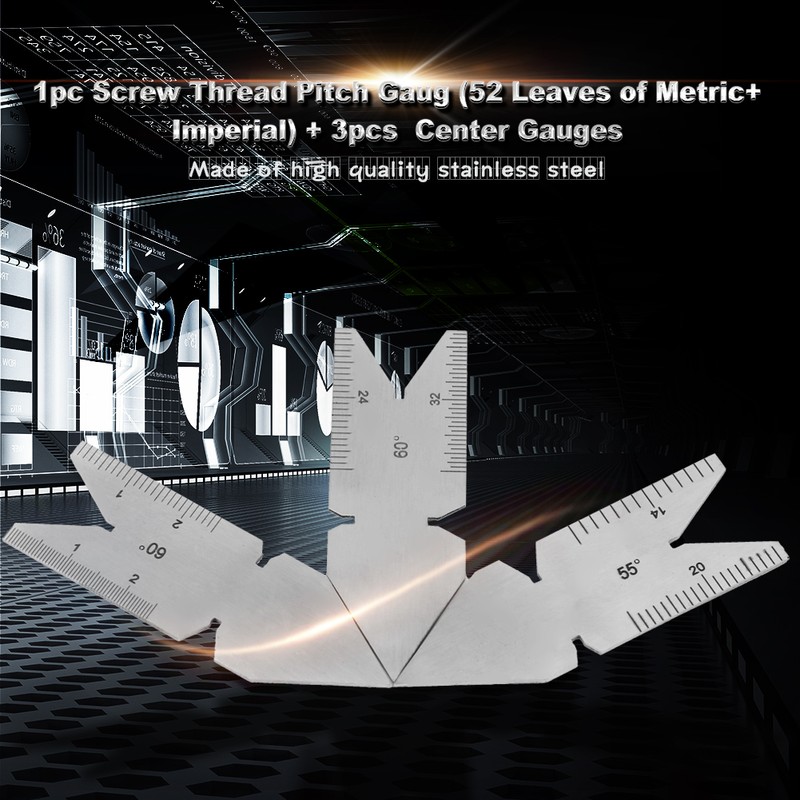 1pc Screw Thread Pitch Gauge of 52 Leaves 2pcs 60°+1pc